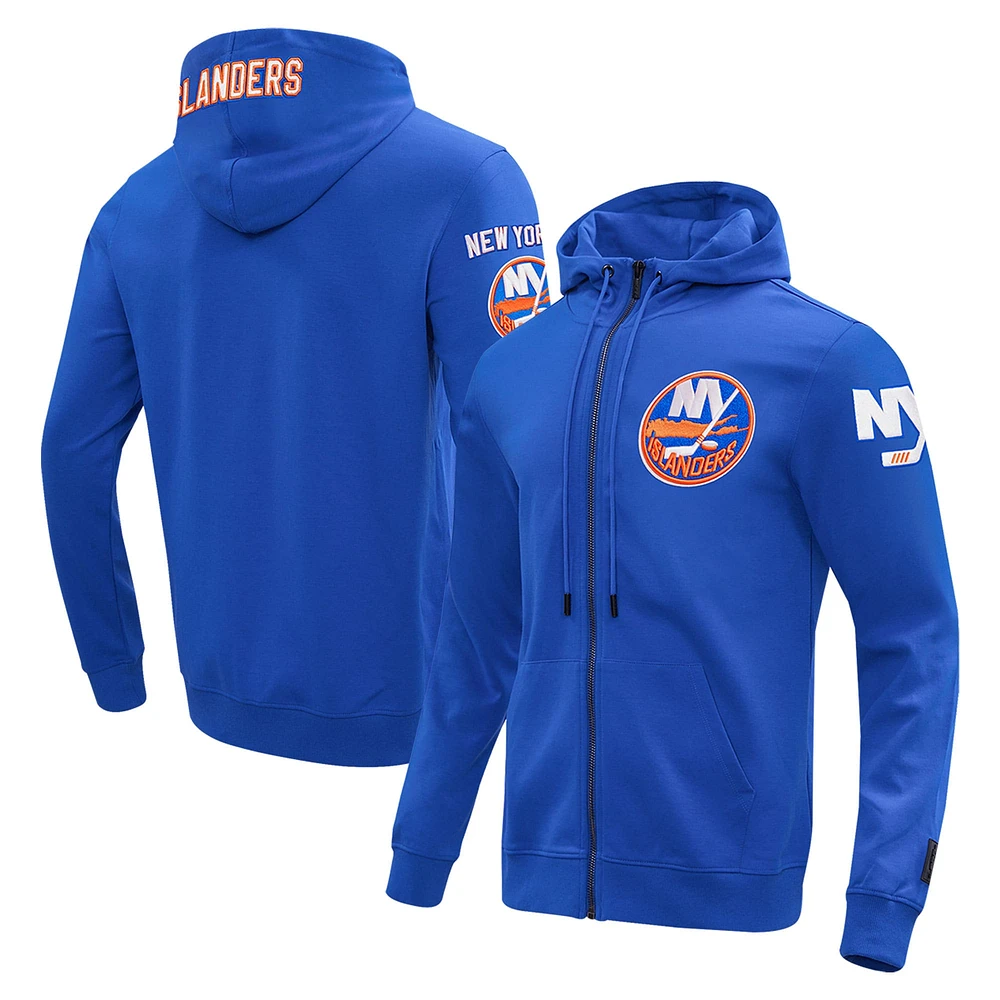 Veste à capuche entièrement zippée en chenille classique Pro Standard Royal New York Islanders pour hommes