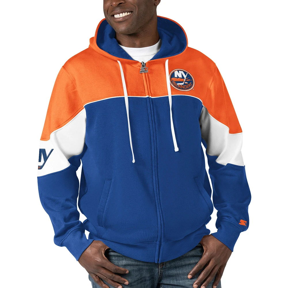 Sweat à capuche entièrement zippé Starter Royal/Orange New York Islanders Power Forward pour hommes