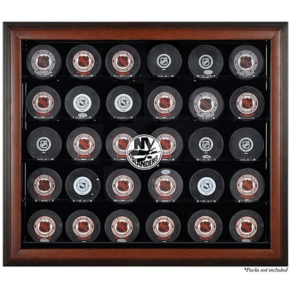 Vitrine de présentation marron pour 30 rondelles des Islanders de New York