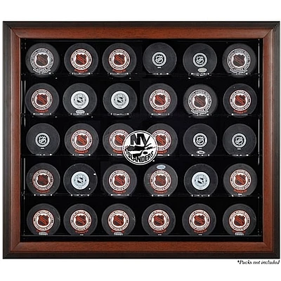 Vitrine de présentation marron pour 30 rondelles des Islanders de New York