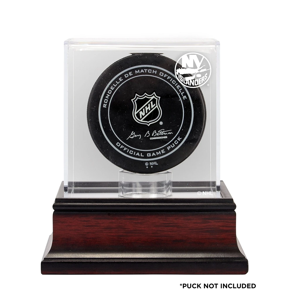 Vitrine avec logo de rondelle de hockey en acajou des Islanders de New York