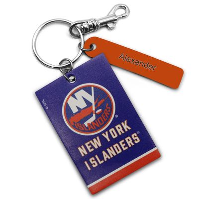 Royal New York Islanders Personalized Leather Rectangle Keychain