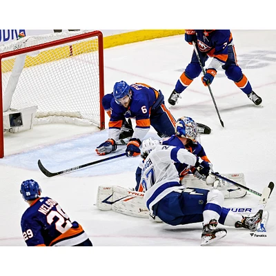 Ryan Pulock New York Islanders Unsigned Game 4 Game-Preserving Save vs. Tampa Bay Lightning Photograph