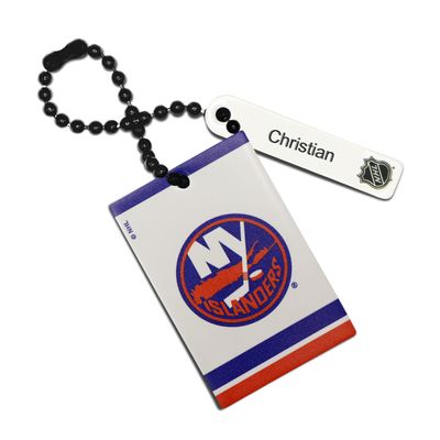 White New York Islanders Personalized Leather Rectangle Bag Tag