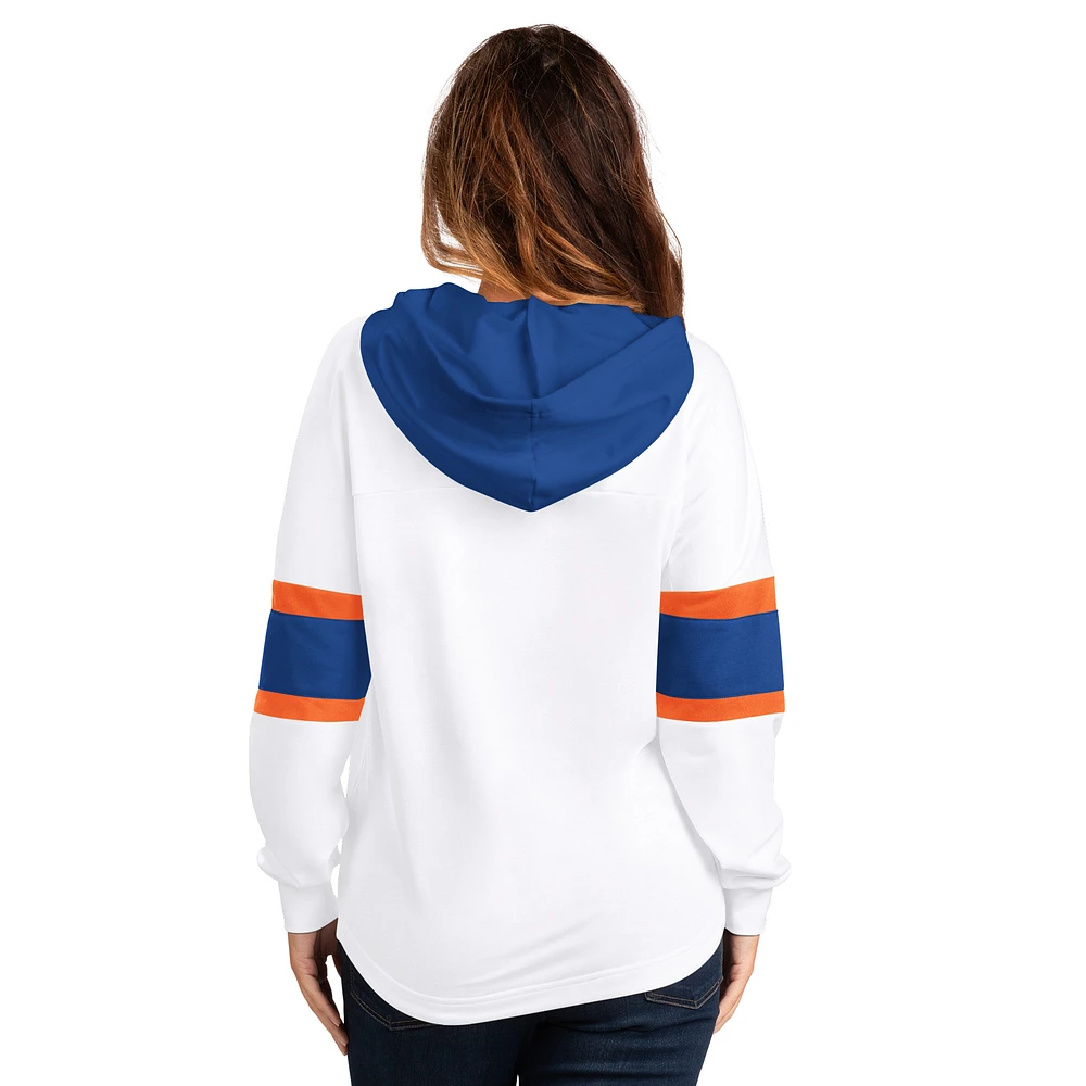 T-shirt à capuche manches longues et lacets pour femme G-III 4Her par Carl Banks, blanc, New York Islanders Goal Zone