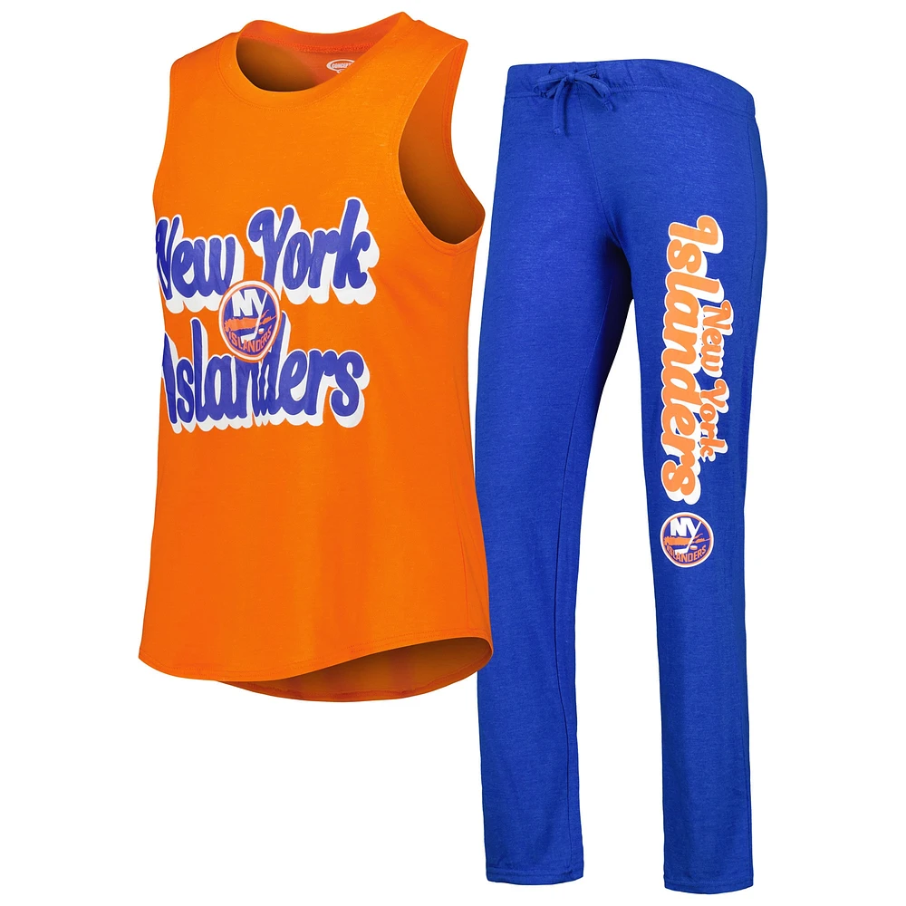 Women's Concepts Sport Heather Orange/Heather Royal New York Islanders Meter Muscle Tank Top & Pants Sleep Set