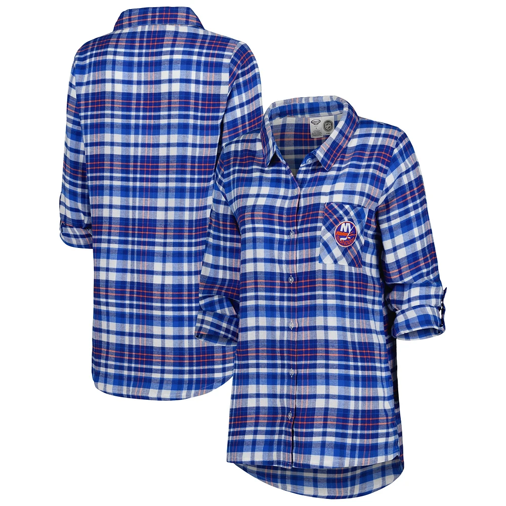 Women's Concepts Sport Royal New York Islanders Mainstay Flannel Full-Button Long Sleeve Nightshirt