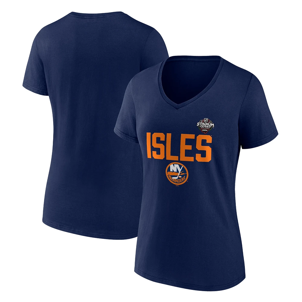 Women's Fanatics  Navy New York Islanders 2024 NHL Stadium Series Logo V-Neck T-shirt