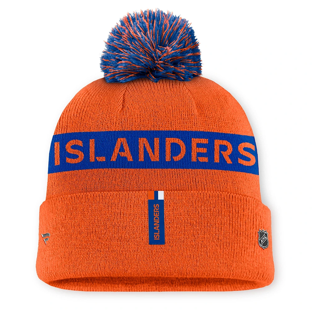 Women's Fanatics Orange/Royal New York Islanders Authentic Pro Rink Cuffed Knit Hat with Pom