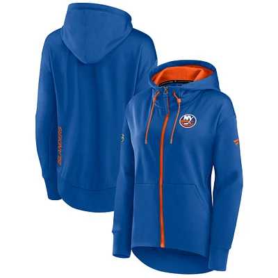 Sweat à capuche entièrement zippé Fanatics Royal New York Islanders Authentic Pro Rink pour femmes