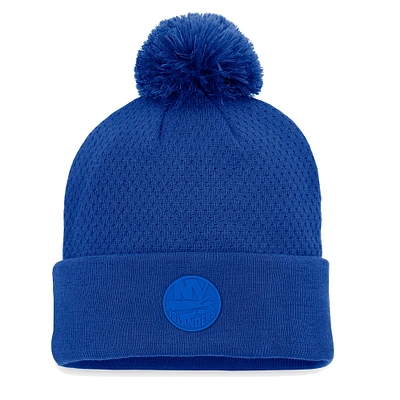 Bonnet en tricot à revers authentique Pro Road Fanatics Royal New York Islanders pour femmes avec pompon