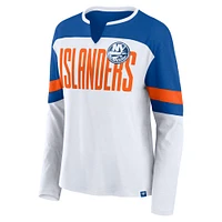 Women's Fanatics White/Royal New York Islanders Frozen Long Sleeve Notch Neck T-Shirt