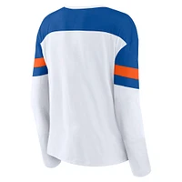 T-shirt à manches longues et col cranté pour femme Fanatics New York Islanders Frozen blanc/bleu royal