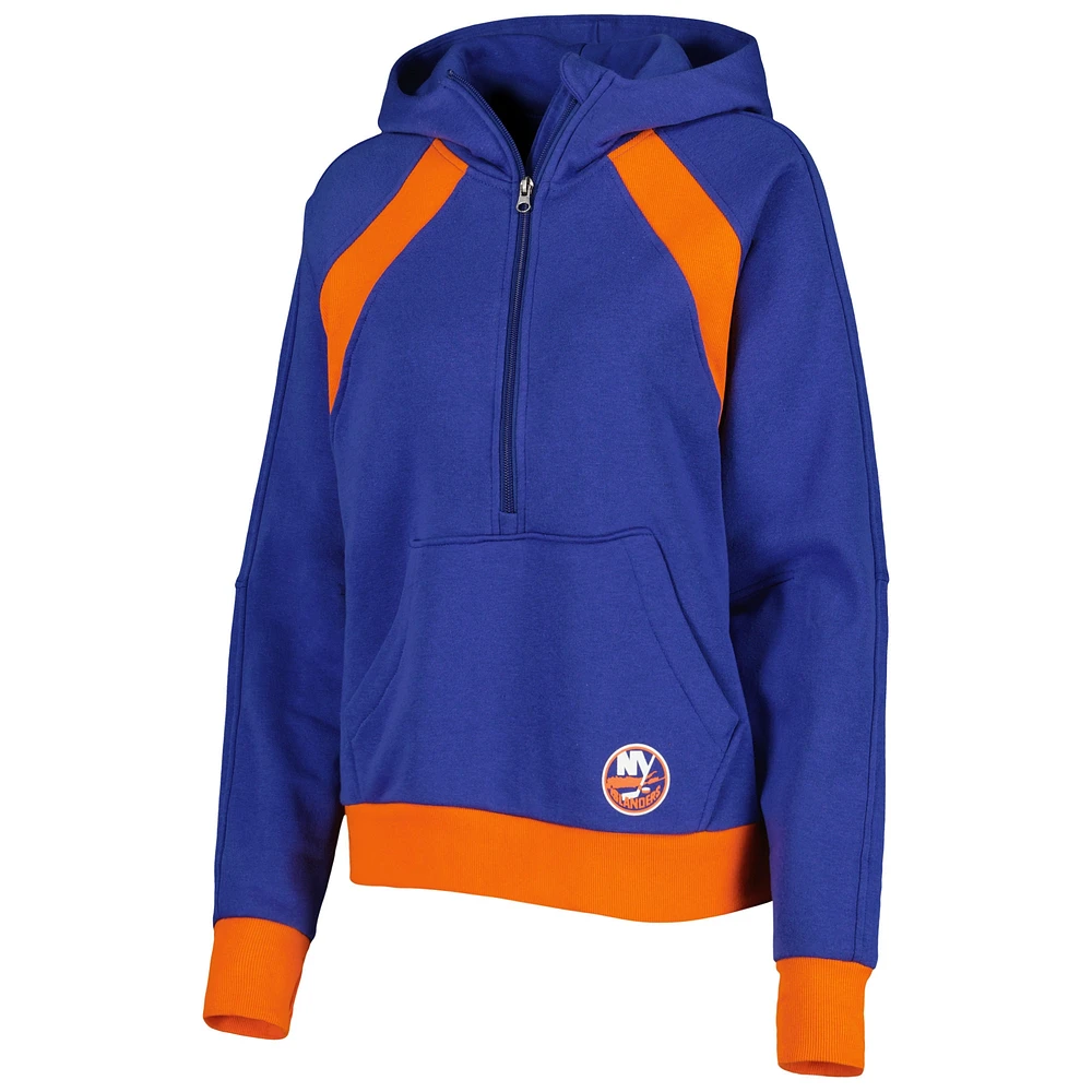 Women's Starter Royal New York Islanders Wishbone Half-Zip Hoodie