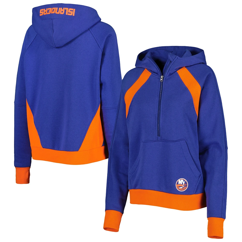 Women's Starter Royal New York Islanders Wishbone Half-Zip Hoodie