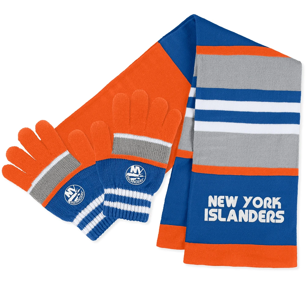 WEAR by Erin Andrews Ensemble gants et écharpe à rayures des Islanders de New York pour femmes