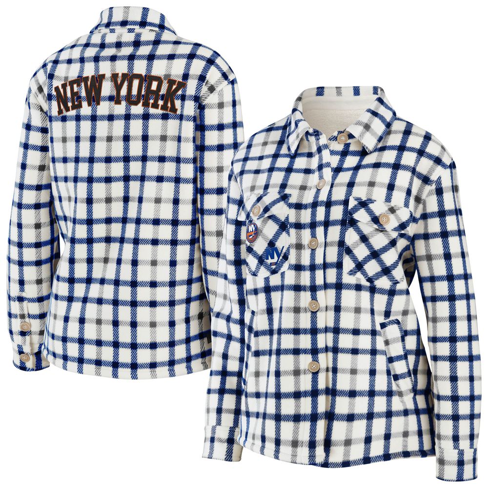 Women's WEAR by Erin Andrews Oatmeal New York Islanders Plaid Button-Up Shirt Jacket