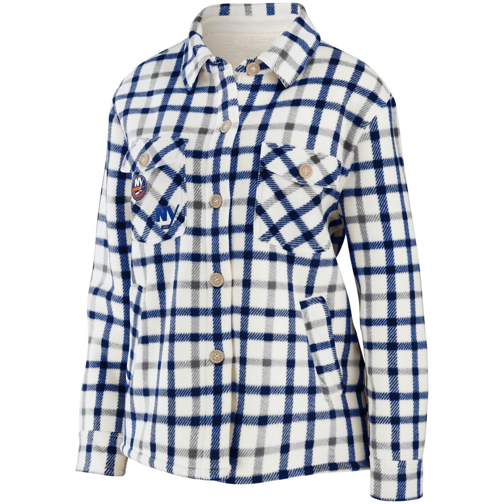 Women's WEAR by Erin Andrews Oatmeal New York Islanders Plaid Button-Up Shirt Jacket