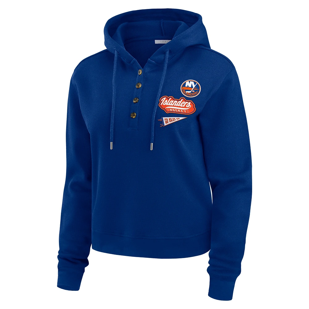 Women's WEAR by Erin Andrews  Royal New York Islanders Waffle-Knit Pullover Hoodie