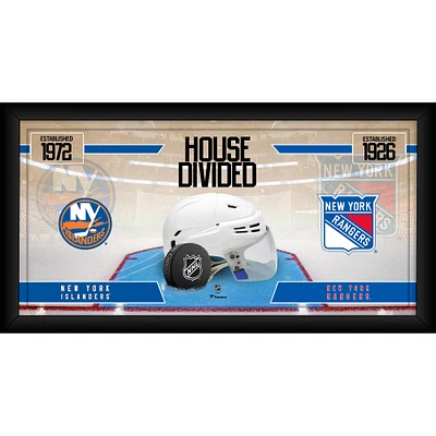 Collage de hockey encadré de 10" x 20" des Islanders de New York contre les Rangers de New York