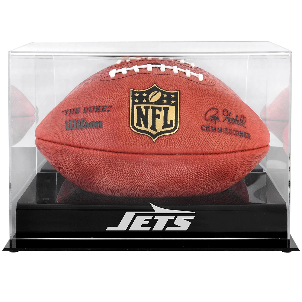 New York Jets Black Base Acrylic Football Display Case with Mirror Back and Matte Finish
