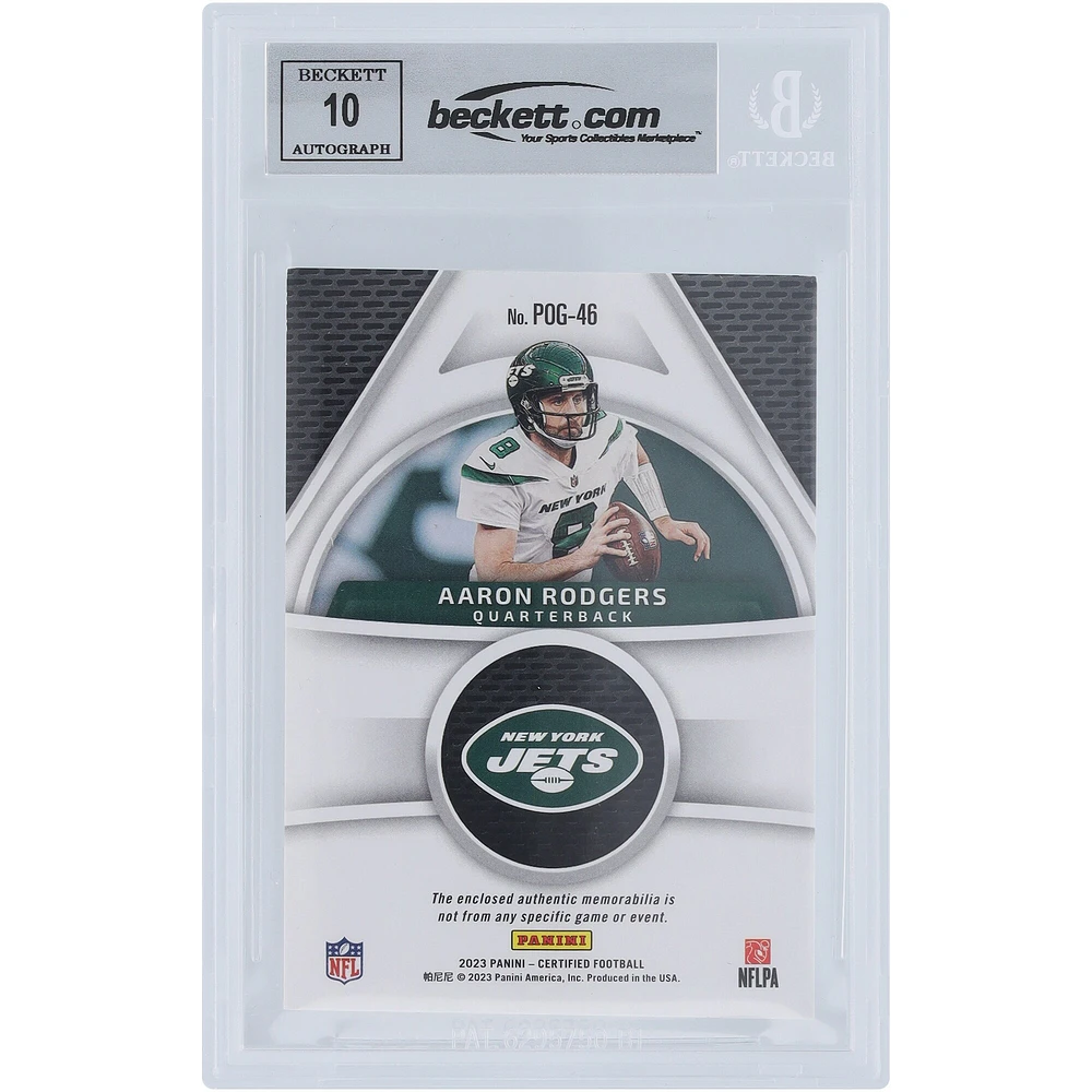 Aaron Rodgers New York Jets Autographed 2023 Panini Certified Piece of the Game Relic #POG-46 Beckett Fanatics Witnessed Authenticated 10 Card