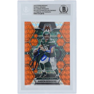 Aaron Rodgers New York Jets Autographed 2023 Panini Mosaic Orange Mosaic #82 #/199 Beckett Fanatics Witnessed Authenticated Card