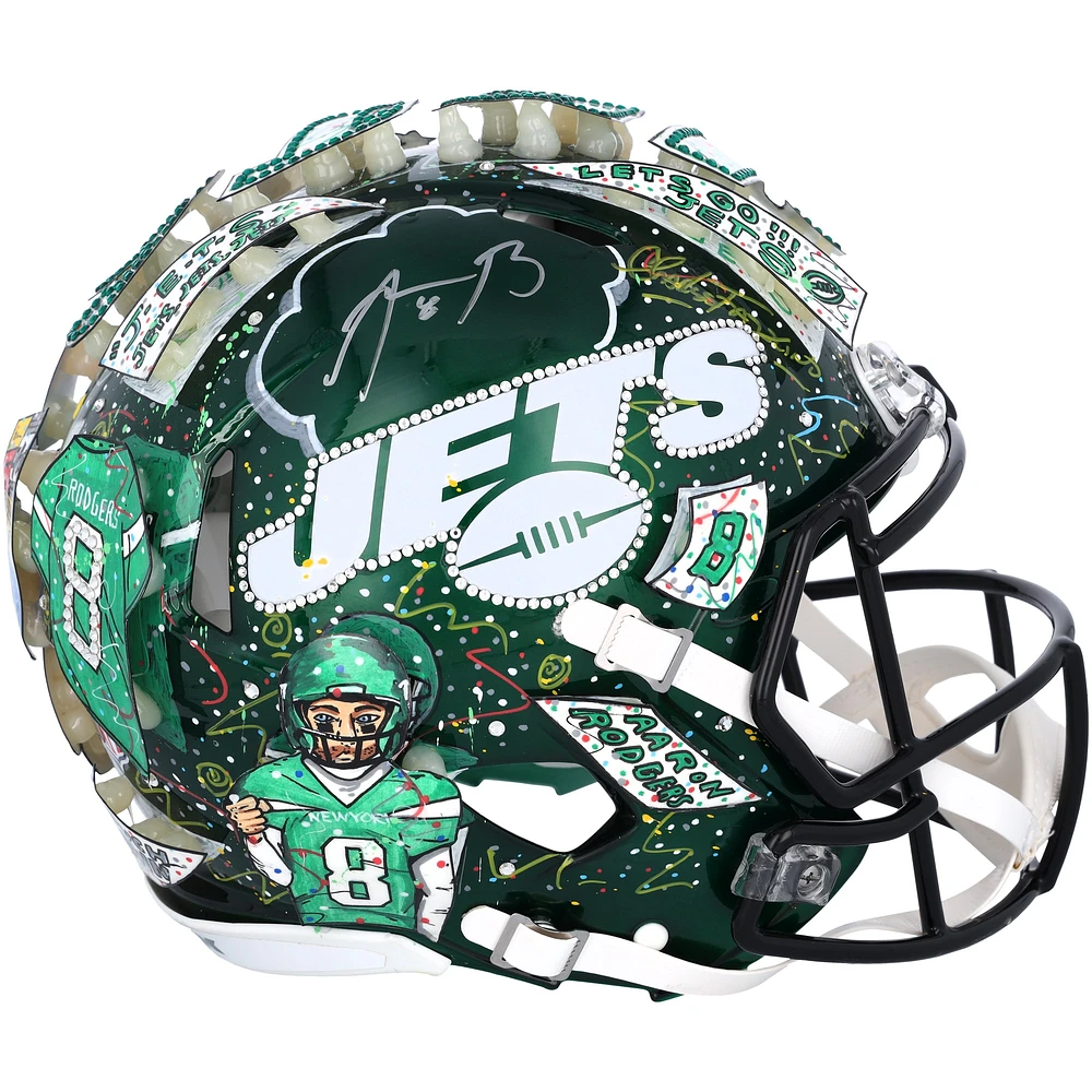 Casque Riddell Speed authentique autographié par Aaron Rodgers des New York Jets - Illustration de Charles Fazzino - XP14012989