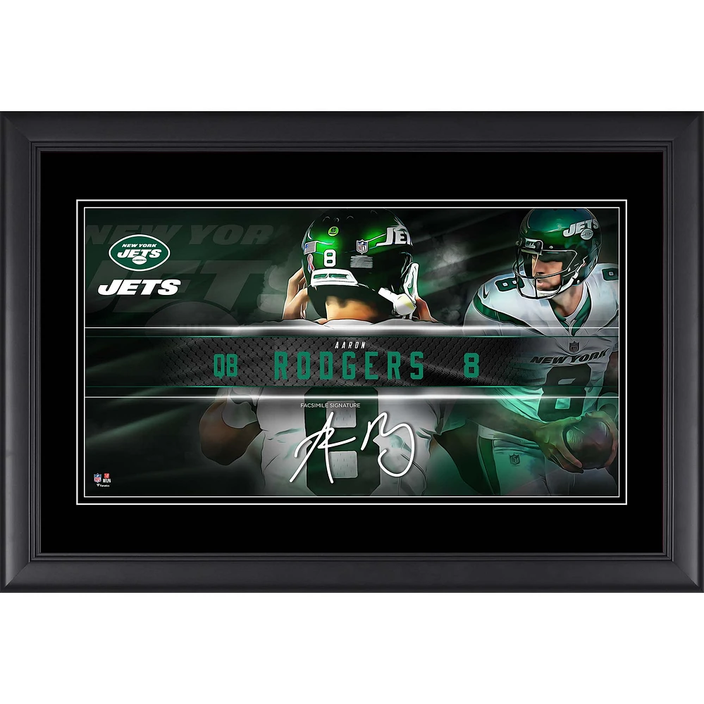 Collage de plaques signalétiques encadrées de 10" x 18" de Aaron Rodgers, New York Jets