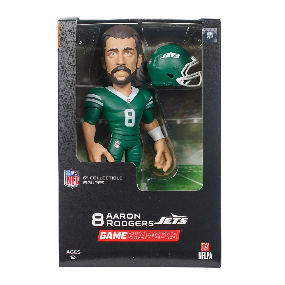 Figurine en vinyle GameChanger de 6 pouces de la série 5 des New York Jets d'Aaron Rodgers - Recherchez des variantes de couleurs unies rares