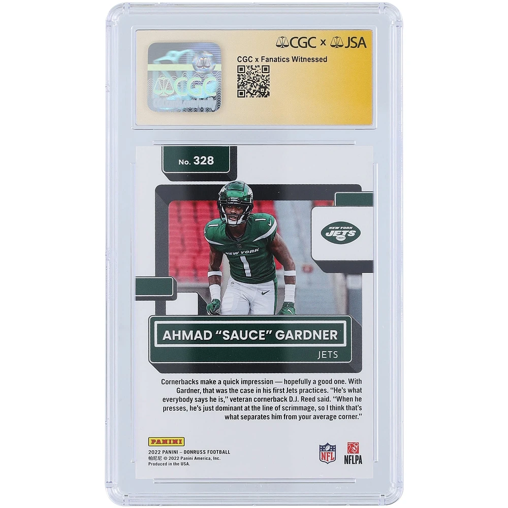 Ahmad Sauce Gardner New York Jets Autographed 2022 Panini Donruss #328 CGC Fanatics Witnessed Authenticated 9/10 Rookie Card