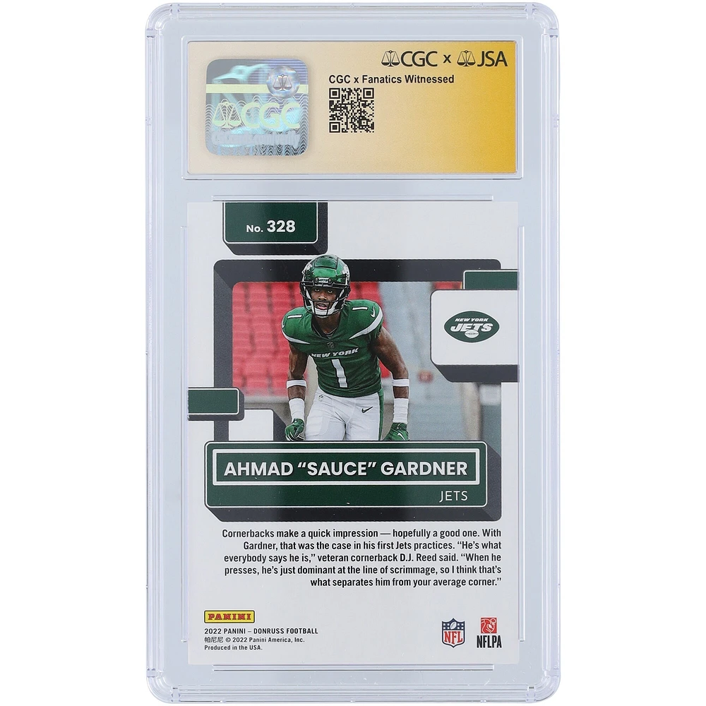 Ahmad Sauce Gardner New York Jets Autographed 2022 Panini Donruss #328 CGC Fanatics Witnessed Authenticated Auto 10 Rookie Card