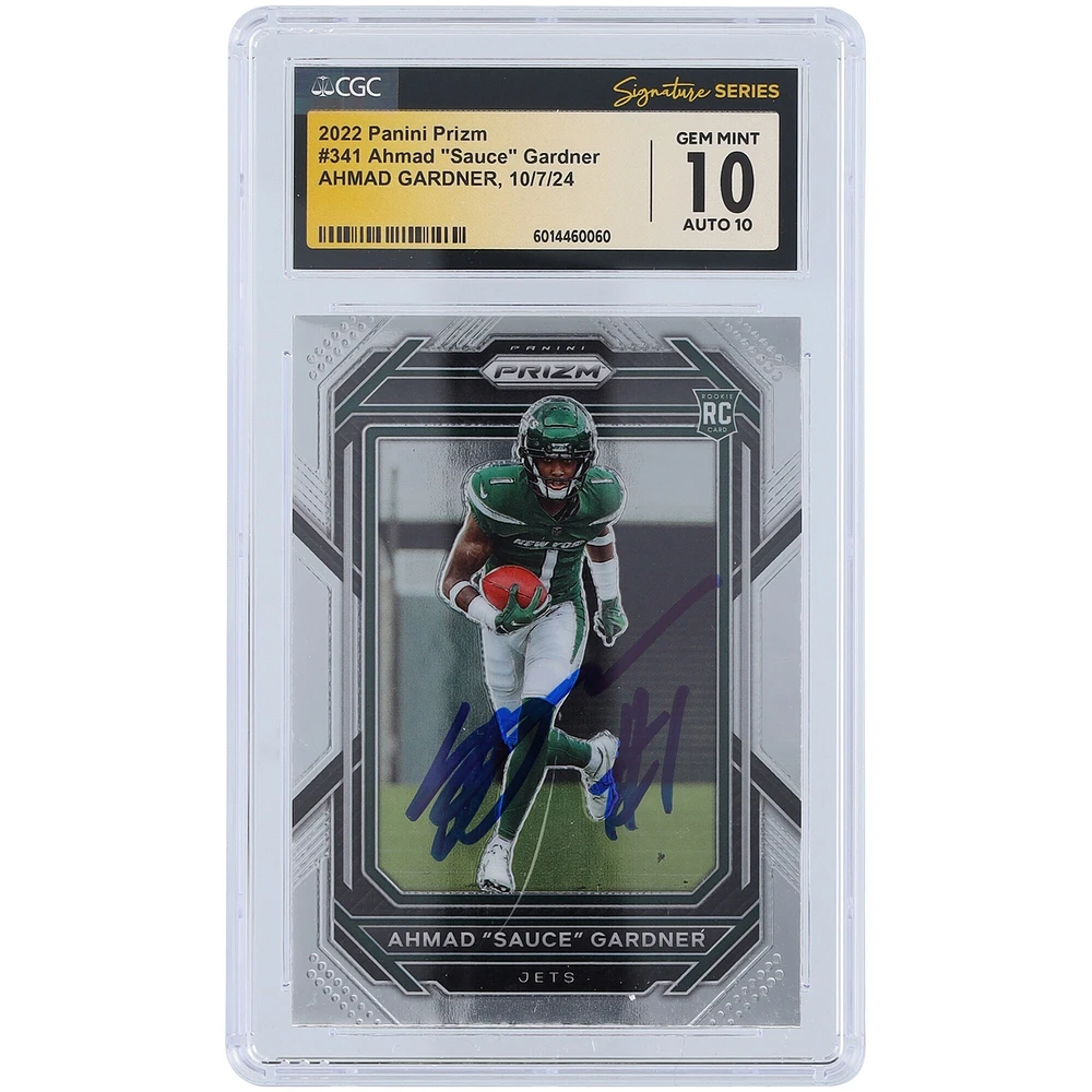 V106832 JET Ahmad Gardner New York Jets Carte Panini Prizm 2022 autographiée n° 341 CGC Fanatics Authentifiée 10/10 Rookie 1 Ahmad Sauce Gardner AUT PAA TRADING CARDS 45642 AUTTRC CA01F06843 n° 42
