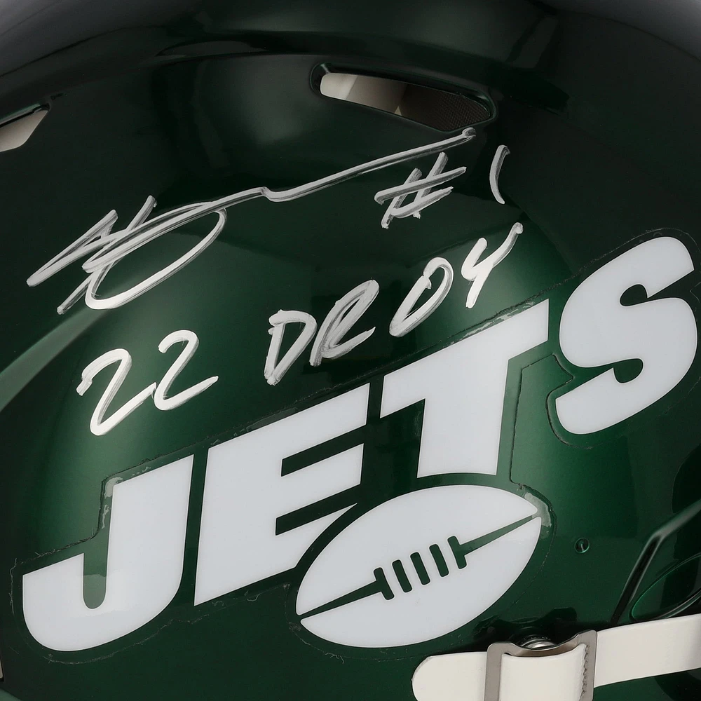Ahmad Sauce Gardner New York Jets Autographed Riddell Speed Authentic Helmet with "22 DROY" Inscription