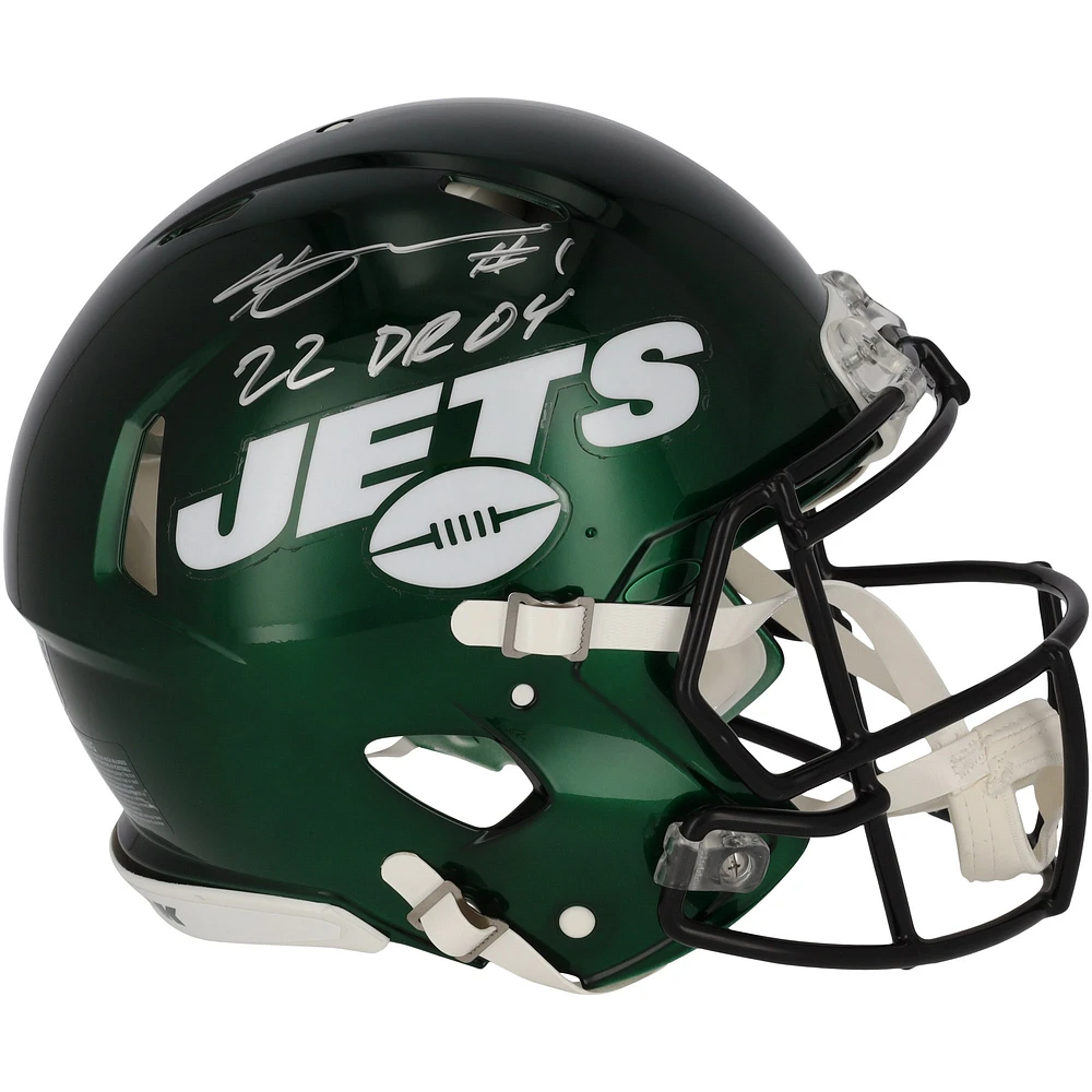 Ahmad Sauce Gardner New York Jets Autographed Riddell Speed Authentic Helmet with "22 DROY" Inscription