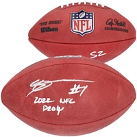 Ballon de football Wilson Duke dédicacé par Ahmad Sauce Gardner des New York Jets avec l'inscription « 2022 NFL DROY »