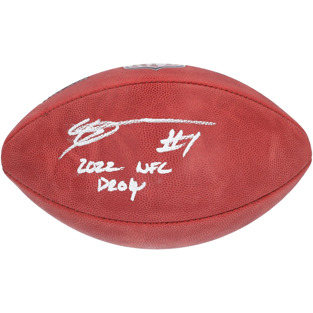 Ballon de football Wilson Duke dédicacé par Ahmad Sauce Gardner des New York Jets avec l'inscription « 2022 NFL DROY »