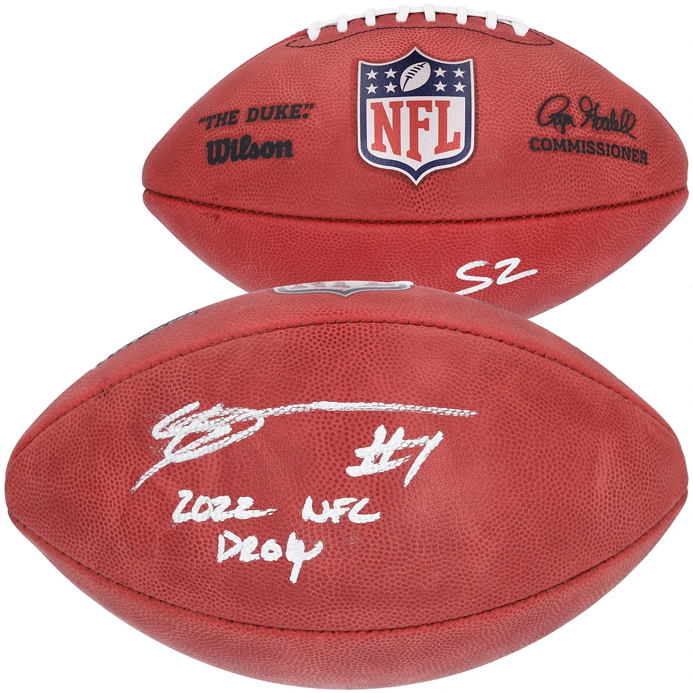 Ballon de football Wilson Duke dédicacé par Ahmad Sauce Gardner des New York Jets avec l'inscription « 2022 NFL DROY »