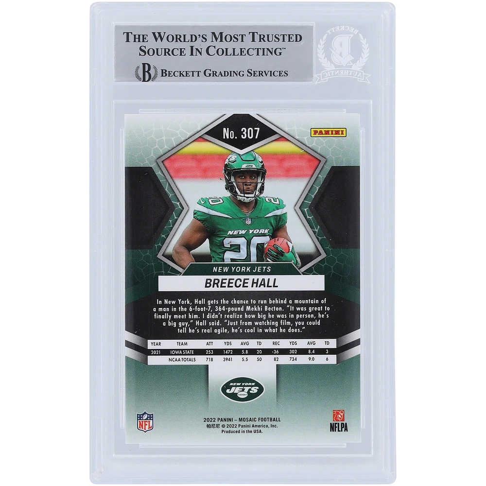 Carte de recrue authentifiée Breece Hall New York Jets 2022 Panini Mosaic #307 Beckett Fanatics