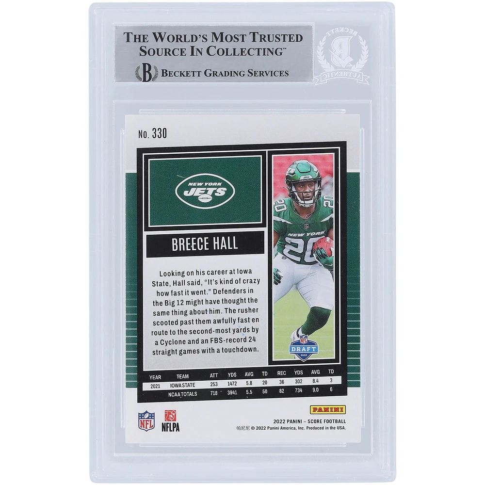 Carte de recrue authentifiée par les fans de Beckett du score Panini 2022 de Breece Hall New York Jets #330