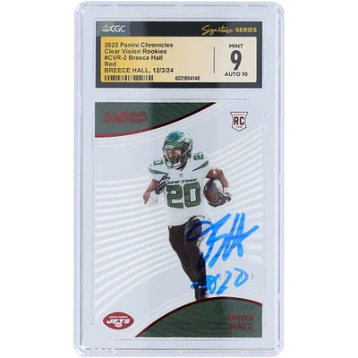 Carte de recrue 9/10 authentifiée 2022 Panini Chronicles Red Clear Vision Rookies #CVR-2 #/199 CGC Fanatics a été témoin de Breece Hall New York Jets