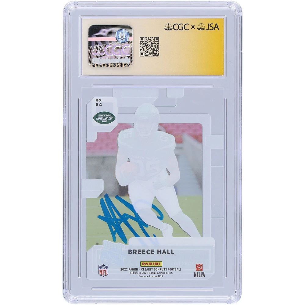 Carte de recrue authentifiée signée Breece Hall New York Jets 2022 Panini Clearly Donruss #64 CGC Fanatics