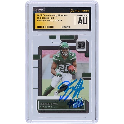 Carte de recrue authentifiée signée Breece Hall New York Jets 2022 Panini Clearly Donruss #64 CGC Fanatics