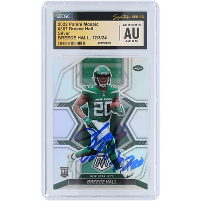 Carte de recrue autographiée Panini Mosaic Silver #307 2022 des New York Jets de Breece Hall, carte de recrue Auto 10 authentifiée par les fanatiques de CGC
