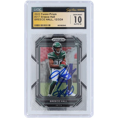 Carte de recrue 10/10 authentifiée 2022 Panini Prizm #317 signée Breece Hall New York Jets par les fanatiques de CGC