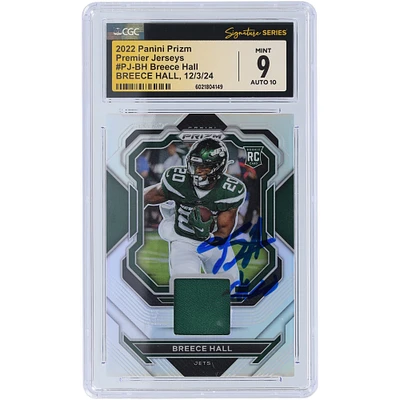 Maillot Panini Prizm Premier 2022 dédicacé par Breece Hall des New York Jets #PJ-BH Carte recrue 9/10 authentifiée par les fanatiques de CGC
