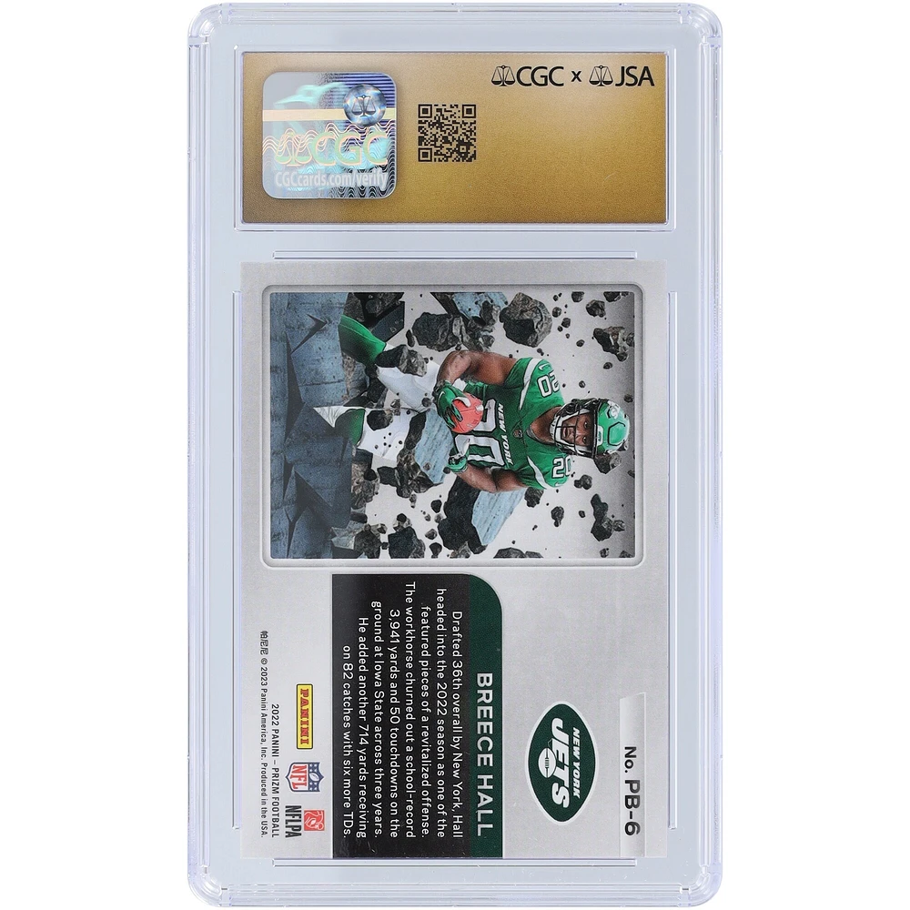 Carte de recrue Panini Prizm Break #PB-6 autographiée 2022 des New York Jets de Breece Hall, présentée par les fanatiques de CGC, authentifiée et immaculée, 10/10
