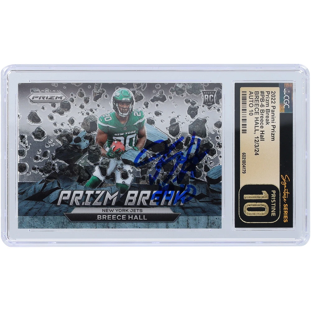 Carte de recrue Panini Prizm Break #PB-6 autographiée 2022 des New York Jets de Breece Hall, présentée par les fanatiques de CGC, authentifiée et immaculée, 10/10