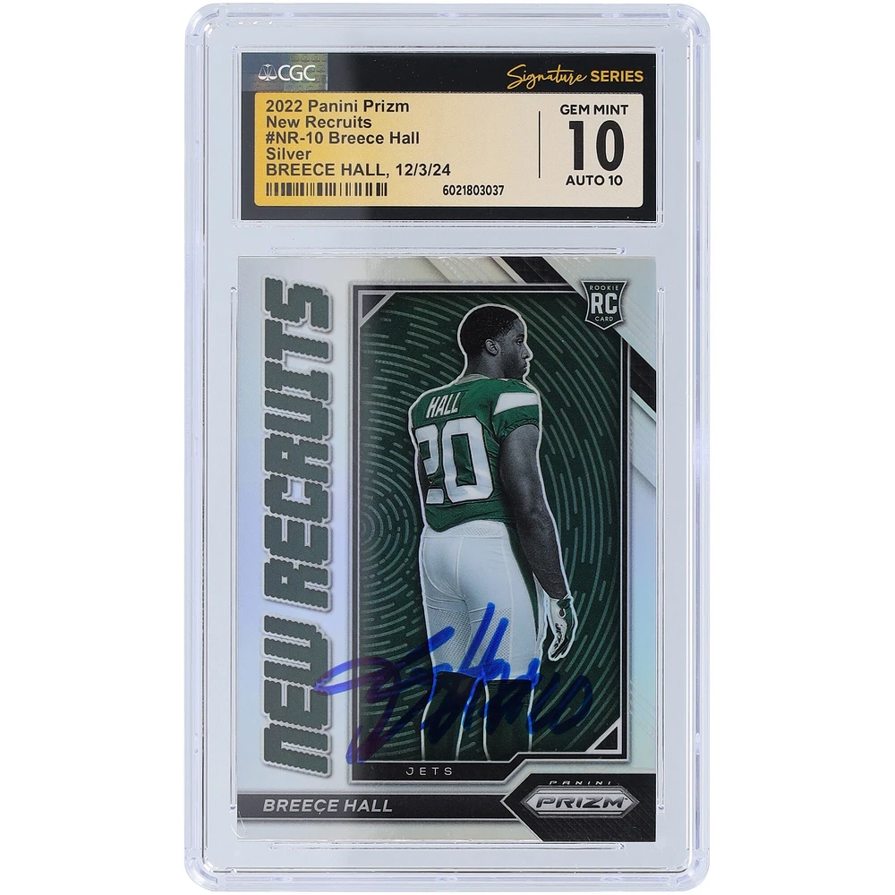 Breece Hall New York Jets Carte de recrue authentifiée 10/10 Panini Prizm Silver Prizm New Recruits #NR-10 autographiée par les fanatiques de CGC 2022