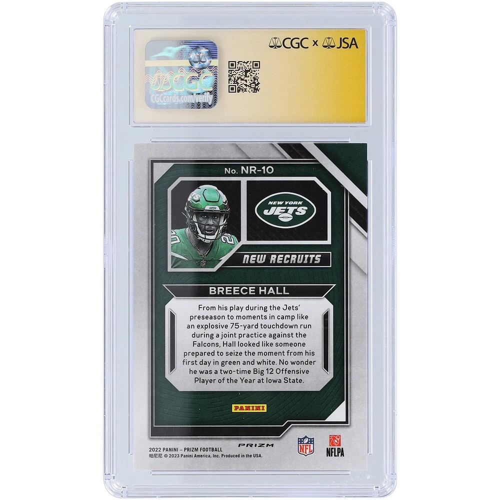 Breece Hall New York Jets Carte de recrue authentifiée 10/10 Panini Prizm Silver Prizm New Recruits #NR-10 autographiée par les fanatiques de CGC 2022